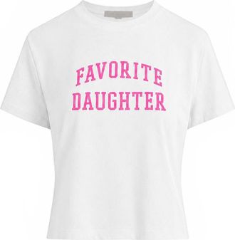 Favorite Daughter Womens Cropped Collegiate Tee In White/ Neon Pink