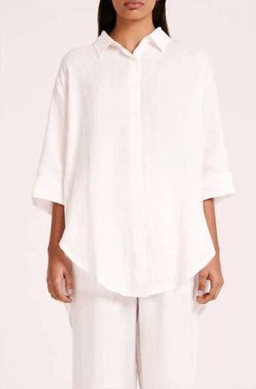 Nude Lucy Lounge Linen Longline Shirt In White