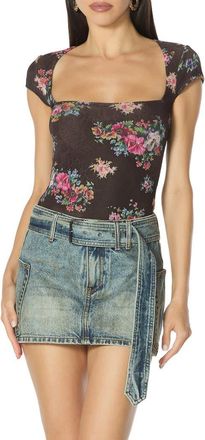 AFRM Square Neck Cap Sleeve Top in Java Snake Floral at Nordstrom, Size X-Small