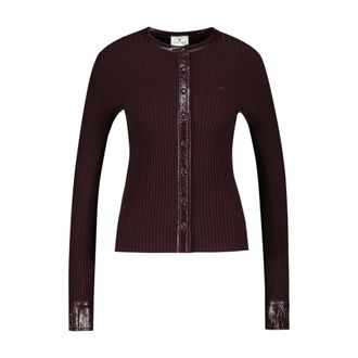 Courr&egrave;ges Womens Ribbed Wool With Contrasted Cuffs Sweater Burgundy