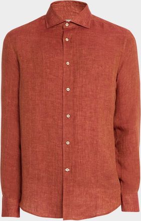 Brunello Cucinelli Mens Linen Spread Collar Button-Down Shirt