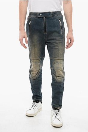 Balmain Vintage gewassen biker-jeans met elastische tailleband 15 cm in blauw