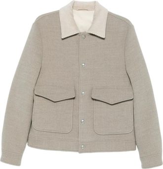 Eleventy Wollen jack met ribfluwelen kraag - Grijs