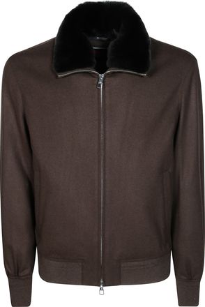 Montecore Brown Wool Plush Fur Collar Jacket