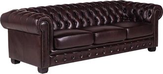 Vente-Unique Sof&aacute; chesterfield de 4 plazas BRENTON 100% piel de b&uacute;falo - Cherry