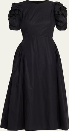 Simone Rocha Rose Puff-Sleeve Fit-And-Flare Midi Dress