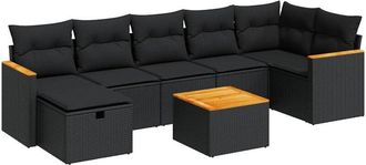 vidaXL Set De Sof&aacute;s De Jard&iacute;n Y Cojines 8 Piezas Rat&aacute;n Sint&eacute;tico Negro Vidaxl
