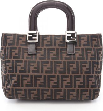 Fendi Brown Canvas Leather Handbag Tote Bag (Pre-Owned)
