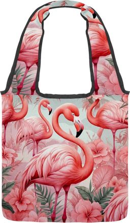 Generic Beautiful Pink Flamingos Reversible Canvas Shoulder Tote - Double-Sided Print, 12oz Cotton, 27cm Drop, Fold-Flat Bag for Travel, Shopping, Street Outi