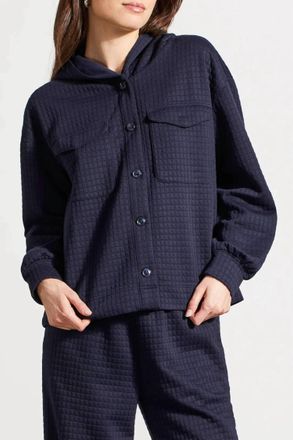 Tribal Textured Hooded Button Front Jacket In Night Sky
