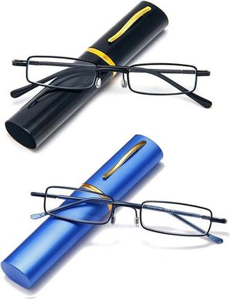 OEM Juego De Dos Gafas De Lectura Met&aacute;licas Ultrafinas, Aptas Para Hombres Y Mujeres, Con Estuche Port&aacute;til - 2.0 Dioptr&iacute;as (negro + Azul)