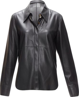 Nanushka vegan leather hidden placket long sleeve shirt
