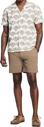 Billy Reid Short Sleeve Botanical Jacquard Camp Shirt In Tinted White/olive
