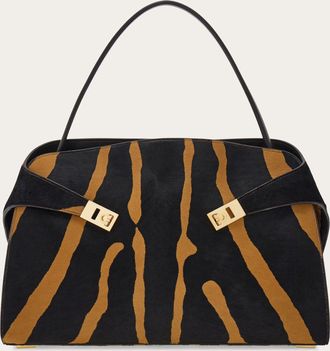 Ferragamo Women Hug soft bicolor shoulder bag (L) Beige