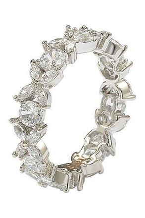 Suzy Levian Sterling Silver CZ Floral Eternity Band in White at Nordstrom Rack, Size 6.5