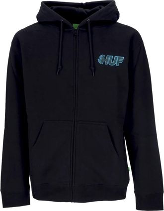 HUF Zwarte Hoodie met Rits en Capuchon - Heren - Vesten met rits - Zwart - L - Katoen - Hoodies & sweatvesten