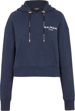 Balmain Eco Flock Cotton Hoodie, Size X-Small