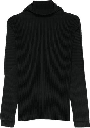 Homme Pliss&eacute; Issey Miyake Geribbelde top met col - Zwart