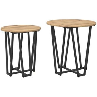 vidaXL Vidaxl - Conjunto De Mesas Auxiliares 2 Pcs Roble Artisan Y Negro
