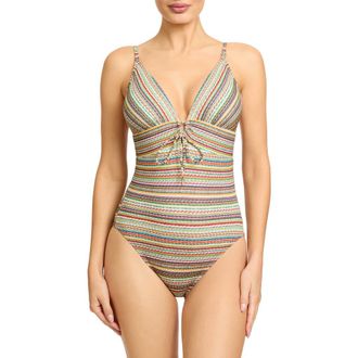 Robin Piccone Willow Keyhole One-Piece Swimsut in Red Multi at Nordstrom, Size 2