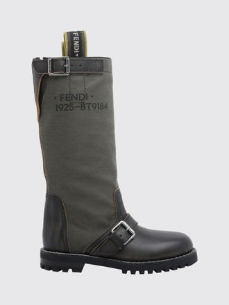 Fendi Stivali biker Commando in pelle e canvas con logo e suola dentellata