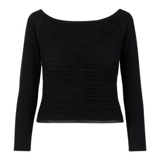 Twinset Zwarte trui met gerimpelde details - Dames - Ronde hals truien - Zwart - M - Polyester - Truien & Vesten