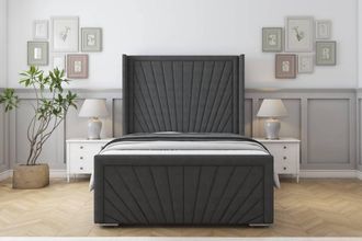 Sloomy Rutherford Dumfries Bed Frame With 50 Upholstered Wingback Headboard in Dark Grey | Size: Double
