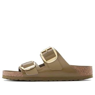 Birkenstock (WMNS) Birkenstock Arizona Big Buckle Natural Leather Patent Narrow Fit Sandals High Shine Mud Green 1024257