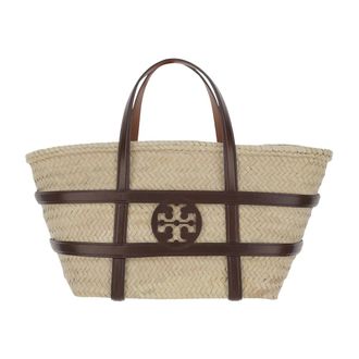 Tory Burch Tory Burch, Handbags, female, Beige, Size: ONE SIZE Raffia Straw Shopping Bag with Leather