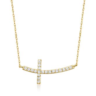 Canaria Canaria Diamond Sideways Cross Necklace in 10kt Yellow Gold