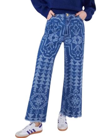 Hayley Menzies Laser Printed Cropped Wide Leg Jeans In Blue