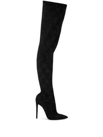 Philipp Plein 120mm monogram-pattern boots - women - Calf Leather/Suede/Fabric - 38 - Black