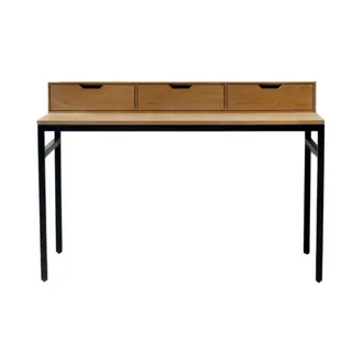 Decoclico Escritorio de madera de roble y patas de metal negro