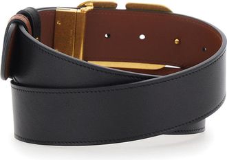 Valentino Garavani Womens Belt With Vlogo Buckle Black Leather Calf