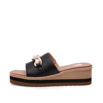 Yellow Box Womens Adelfia Sporty Wedge Sandal In Black And Pearl