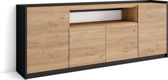 Skraut Home Skraut Home - Aparadores Para Sal&oacute;n, 207x37x80cm, 4 Puertas, Armario, Zapatero, Roble Y Negro
