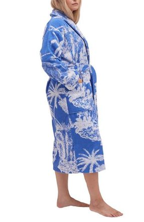 Desmond & Dempsey Unisex Towel Robe in Loxodonta Blue/white at Nordstrom, Size X-Large Uk