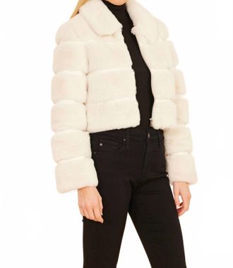 Dolce Cabo Paneled Faux Fur Vegan Leather Cropped Jacket In Ivory