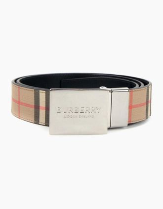 Burberry Mens Burberry Reversible Plaque Buckle Vintage Check E-canvas Belt Beige - Cream - Size: 110