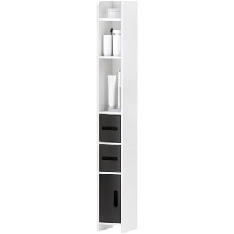 Kleankin Mobile Colonna Bagno con 3 Mensole e 3 Armadietti in Legno Bianco Nero