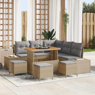vidaXL Conjunto De Sof&aacute; De Jard&iacute;n Con Coj&iacute;n 9 Pcs Beige Polirat&aacute;n Vidaxl