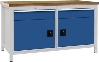 OEM Banco De Trabajo Gris Claro Azul Se&ntilde;al L1500xh859xf750mm Haya Multip.40mm 2 Cajones 2 Puertas