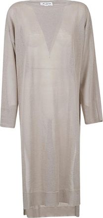 Alaia Zijden en linnen gebreide kaftan jurk - Dames - Kleedjes - Beige - S - Linnen - Kleedjes