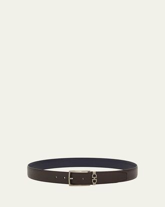 Ferragamo Mens Reversible Hammered Leather Belt