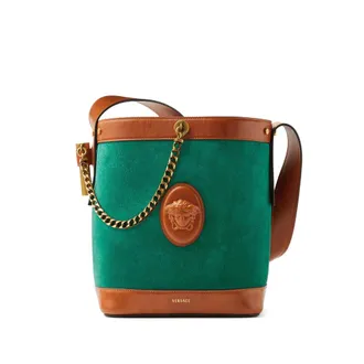 Versace Pivot Small Suede Bucket Bag