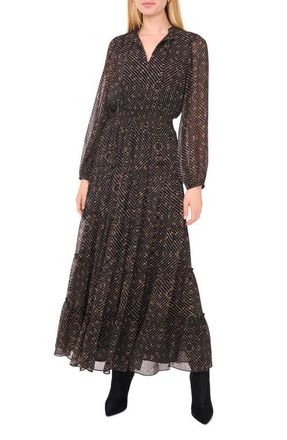 1.State Metallic Chevron Tiered Long Sleeve Maxi Dress in Rich Black at Nordstrom, Size X-Large