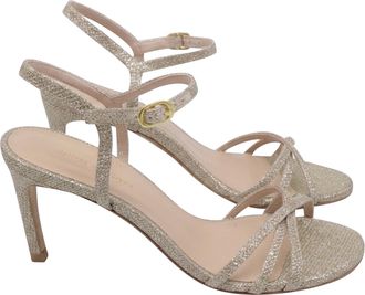 Stuart Weitzman Starla 80 Ankle Strap Sandals in Gold Glitter