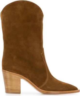 Gianvito Rossi Bruine leren cowboylaarzen met houten hak - Dames - Cowboylaarzen - Bruin - 38 1/2 EU - Leer - Schoenen