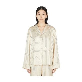 Toteme Shirts, female, Beige, Size: 3XS Silk Monogram Pyjama Shirt