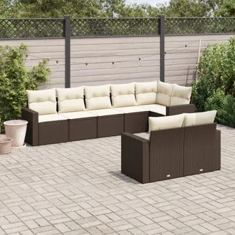 vidaXL Set Sof&aacute;s De Jard&iacute;n 8 Piezas Y Cojines Rat&aacute;n Sint&eacute;tico Marr&oacute;n Vidaxl